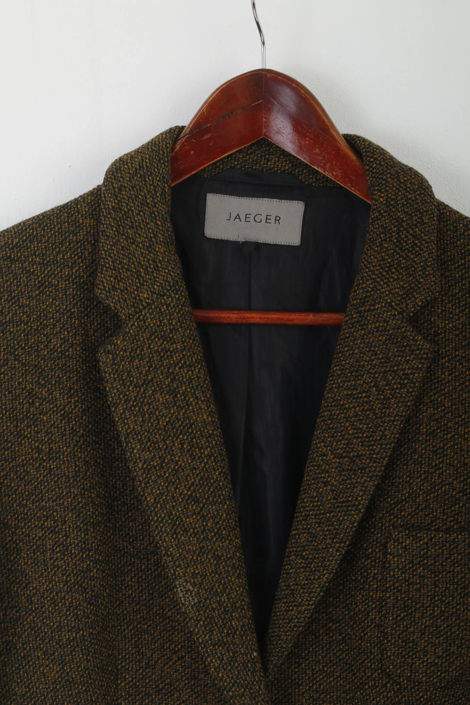 Jaeger Women 16 XL Blazer Green Brown Wool Vintage Shoulder Pads Retro Jacket