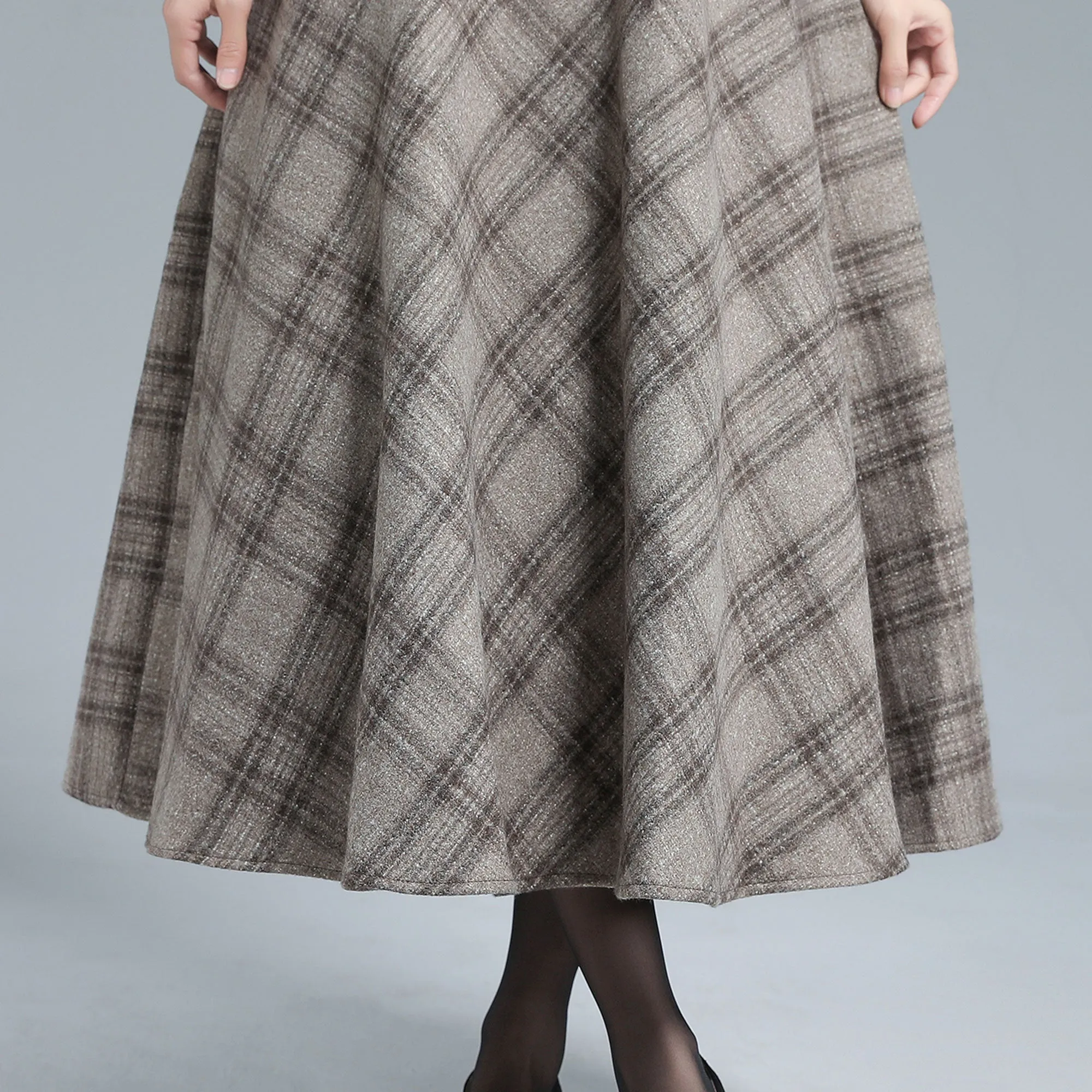 Khaki Plaid Wool Skirt 3133