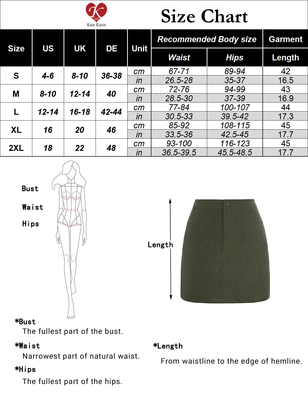 KK Women Corduroy Skirt Casual Elastic Waist Mid-Thigh Length Bodycon Skirt