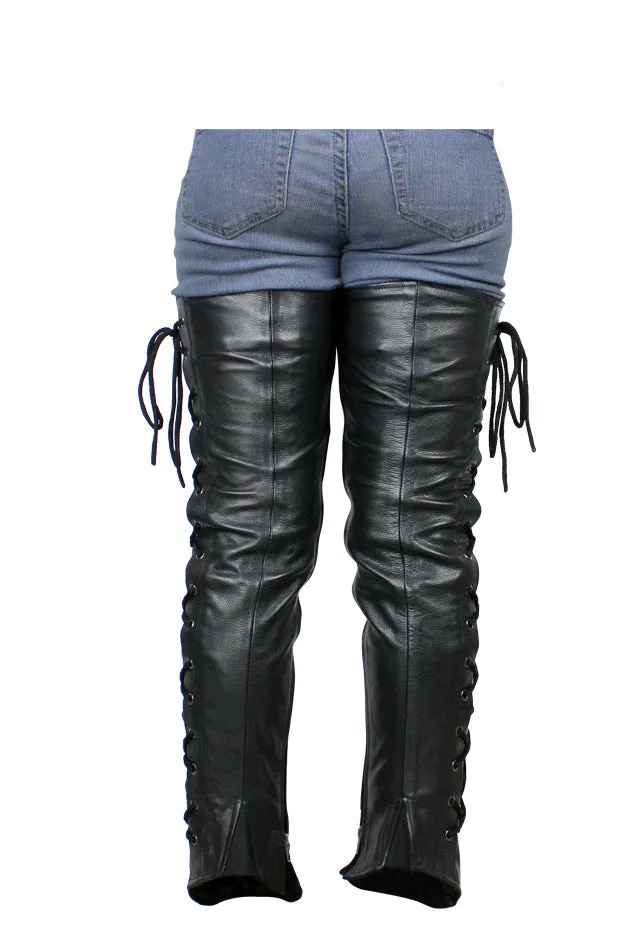 Ladies Premium Cowhide Leather Laced Leggings - Black