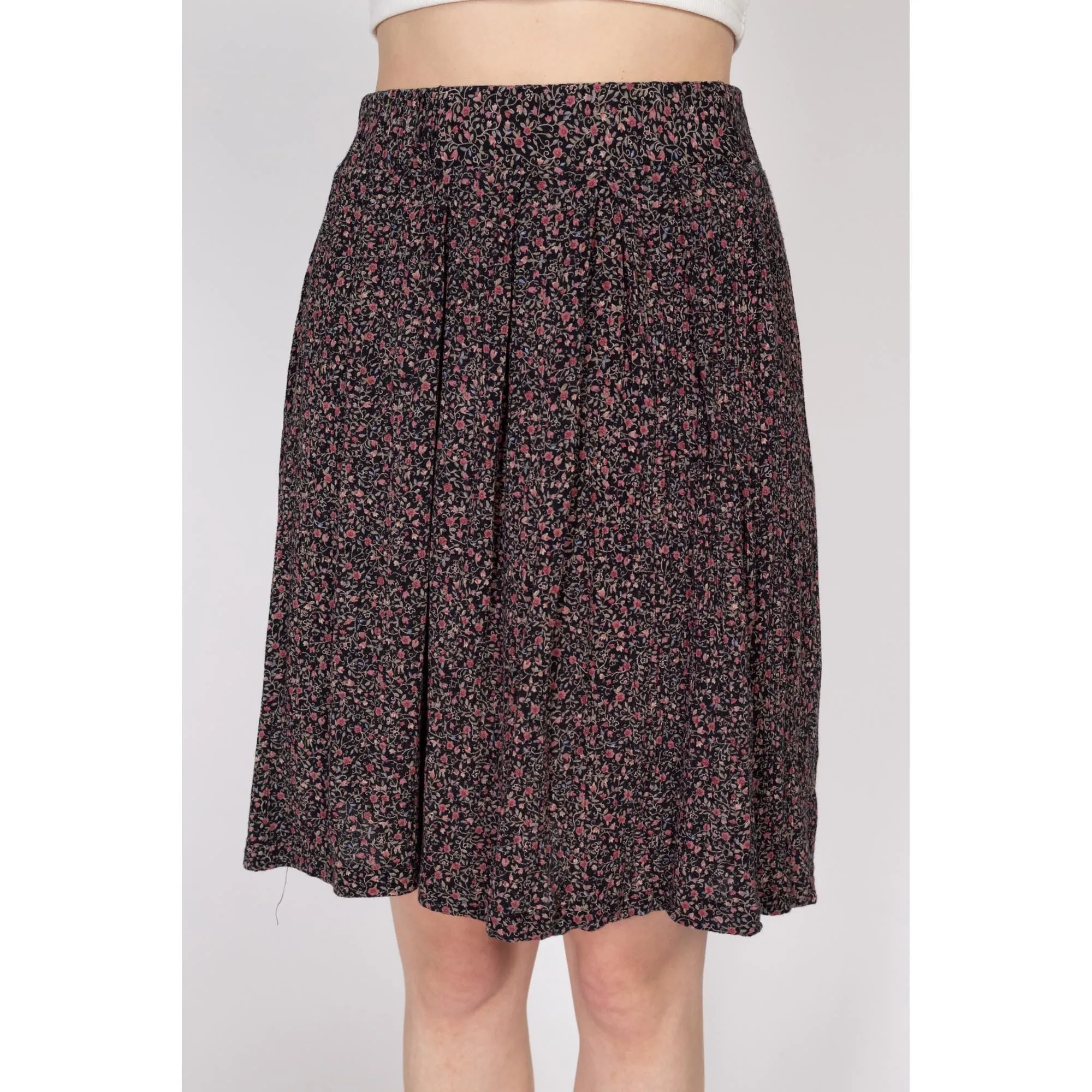 Large 90s Black Floral Rayon Mini Skirt