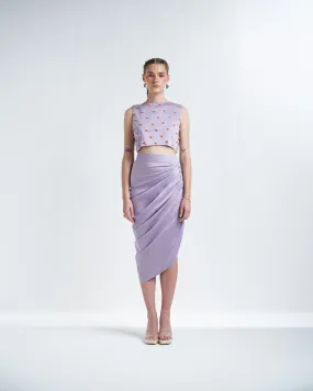 Lavender Round Neck Crop Top With Skirt Co Ord