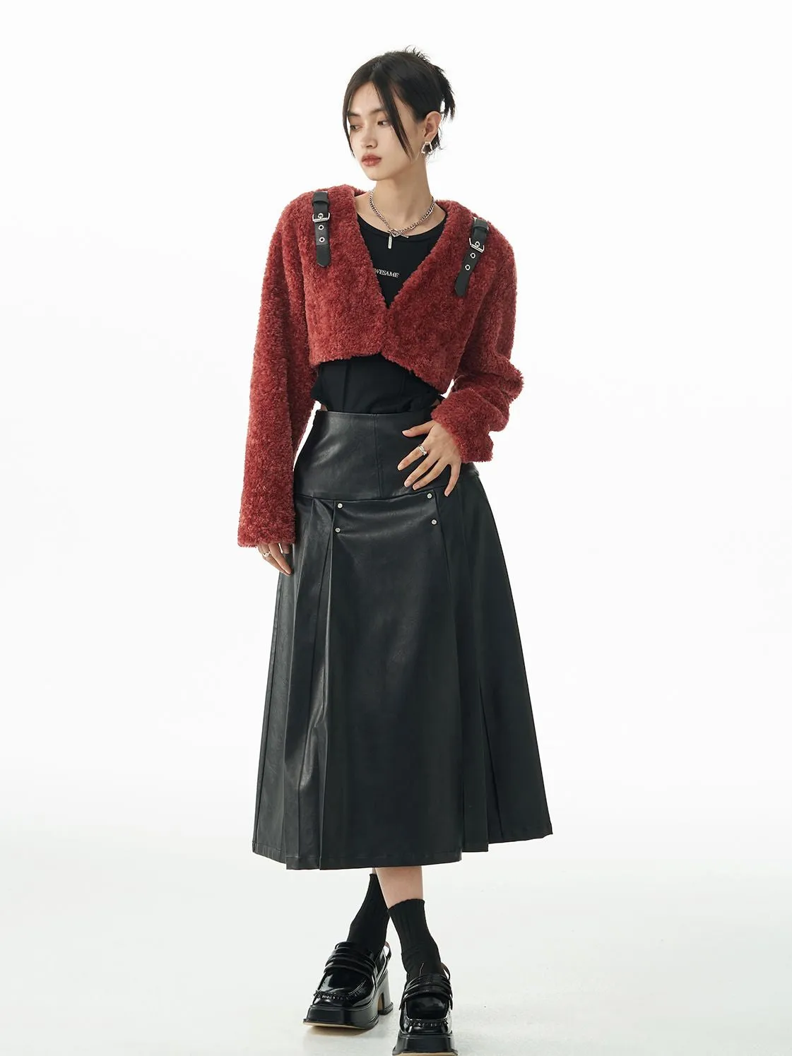 Leather Cool Tack Flare Long-Skirt