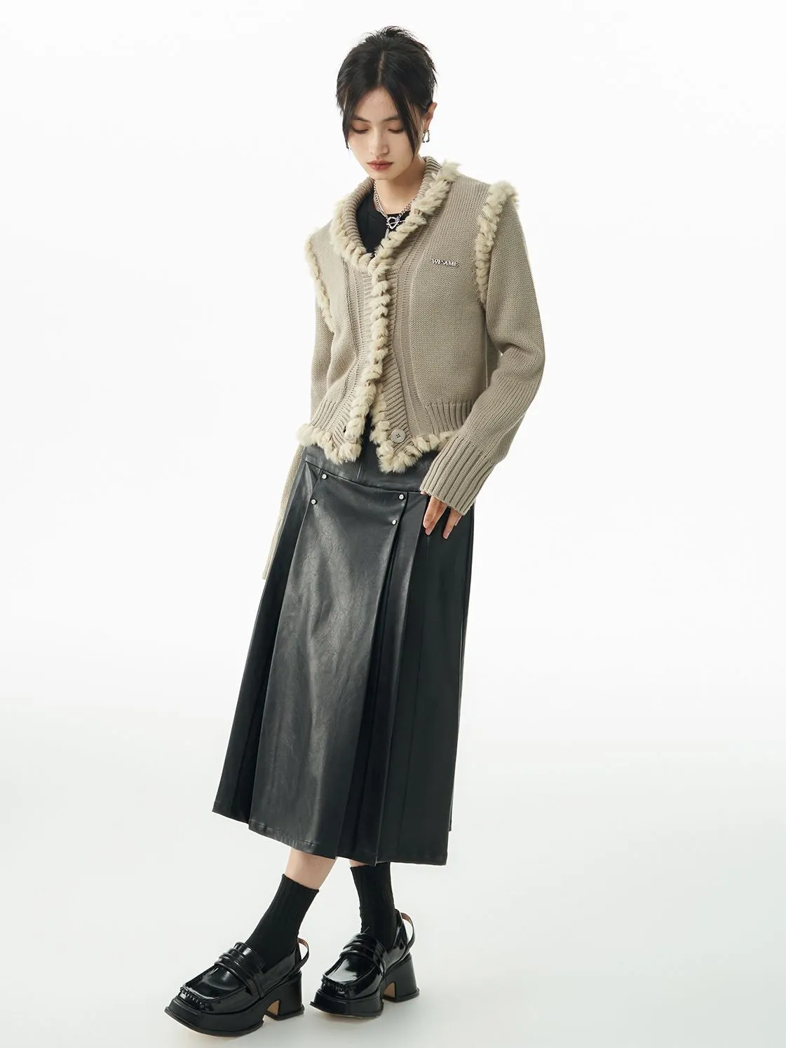 Leather Cool Tack Flare Long-Skirt