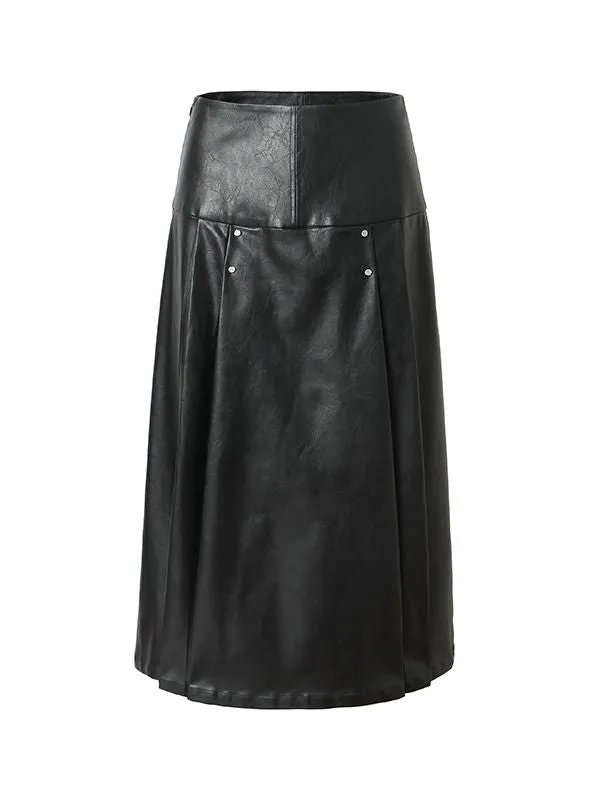 Leather Cool Tack Flare Long-Skirt