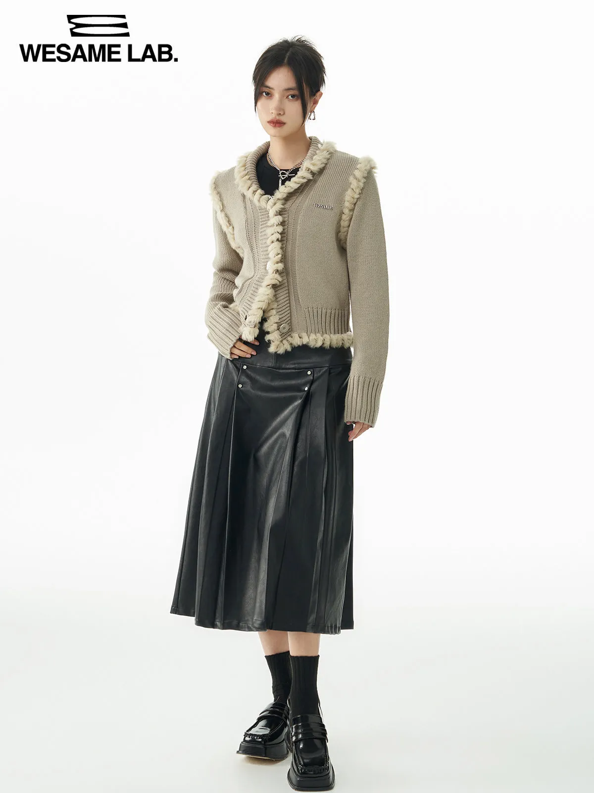 Leather Cool Tack Flare Long-Skirt