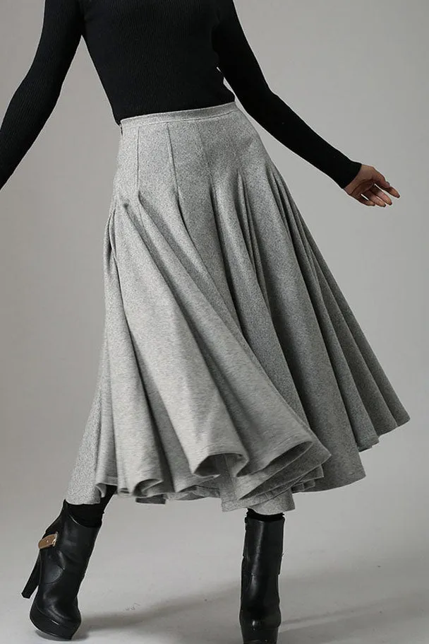 Light gray wool swing skirt for winter 0748#