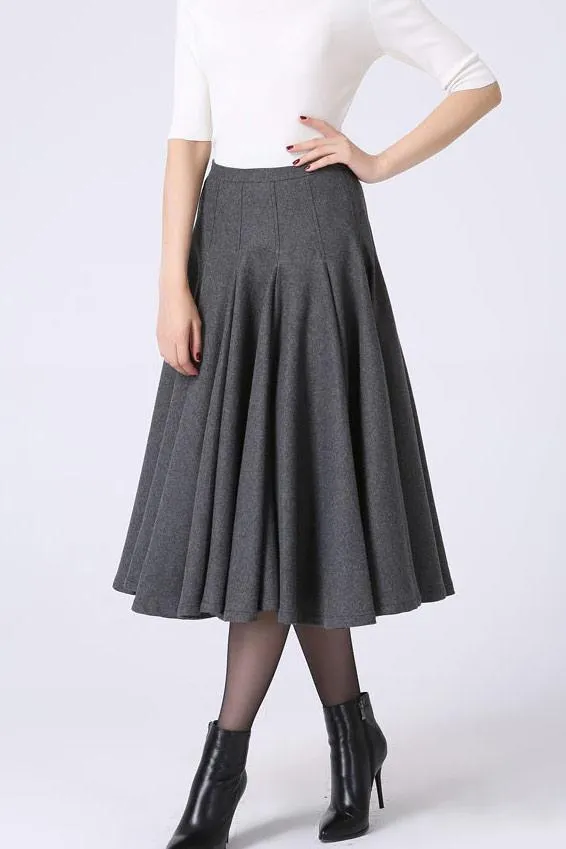 Light gray wool swing skirt for winter 0748#