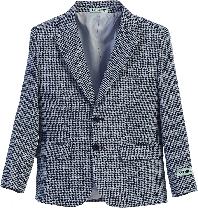 Light Weight Houndstooth Blazer Jacket Toddler Kids Boys -Navy