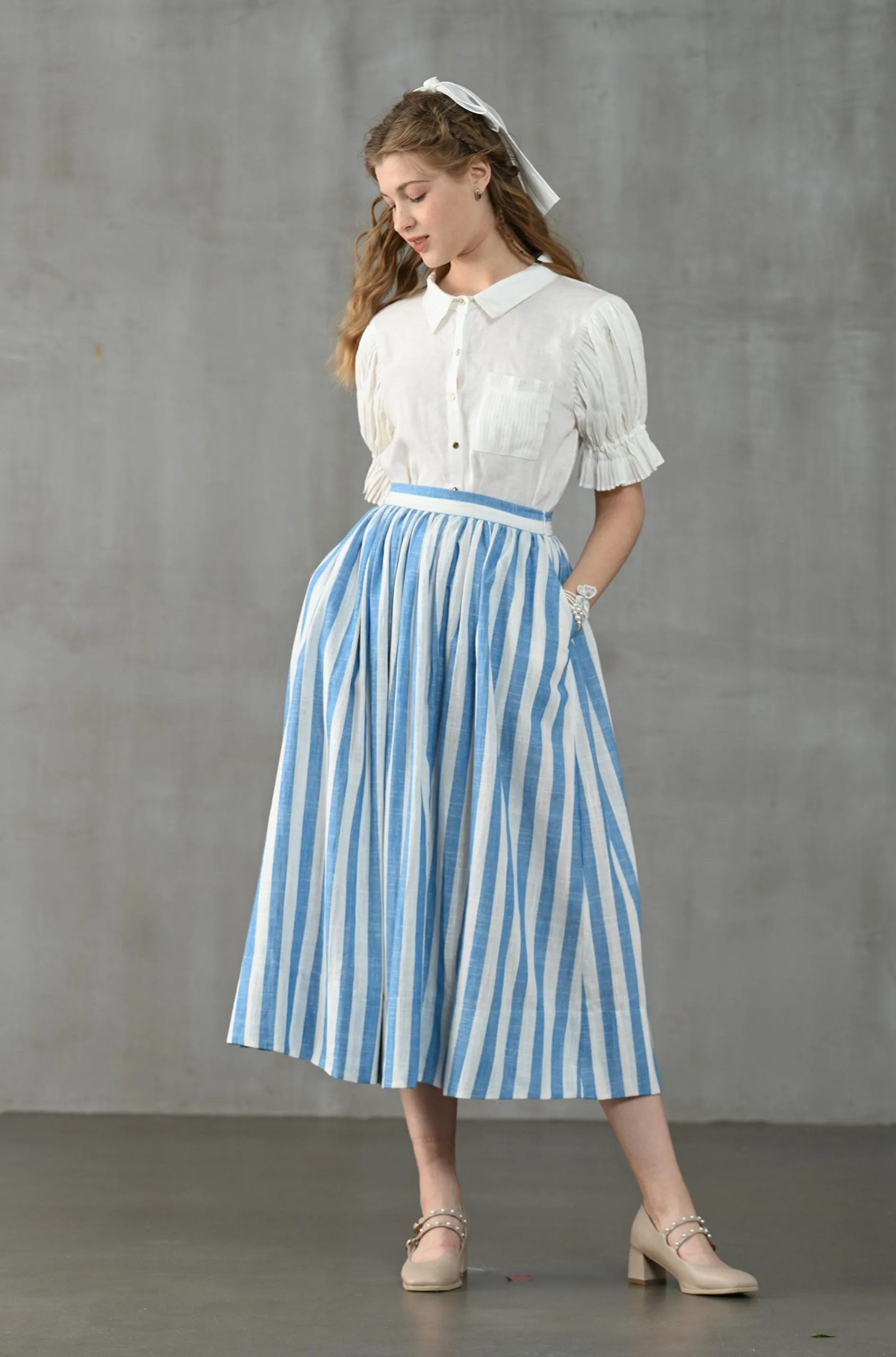 Lily of the valley 11 | Striped linen skirt