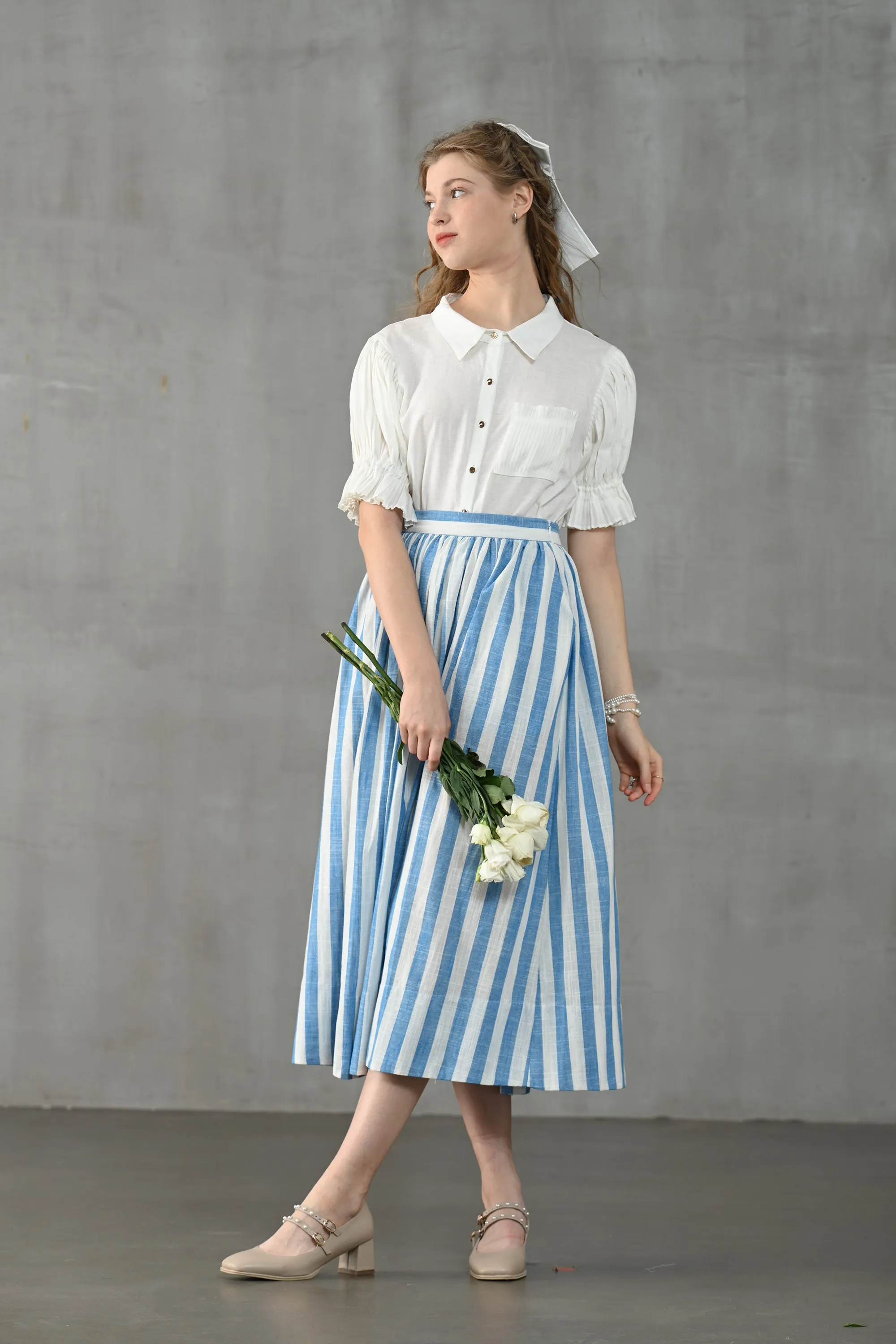 Lily of the valley 11 | Striped linen skirt