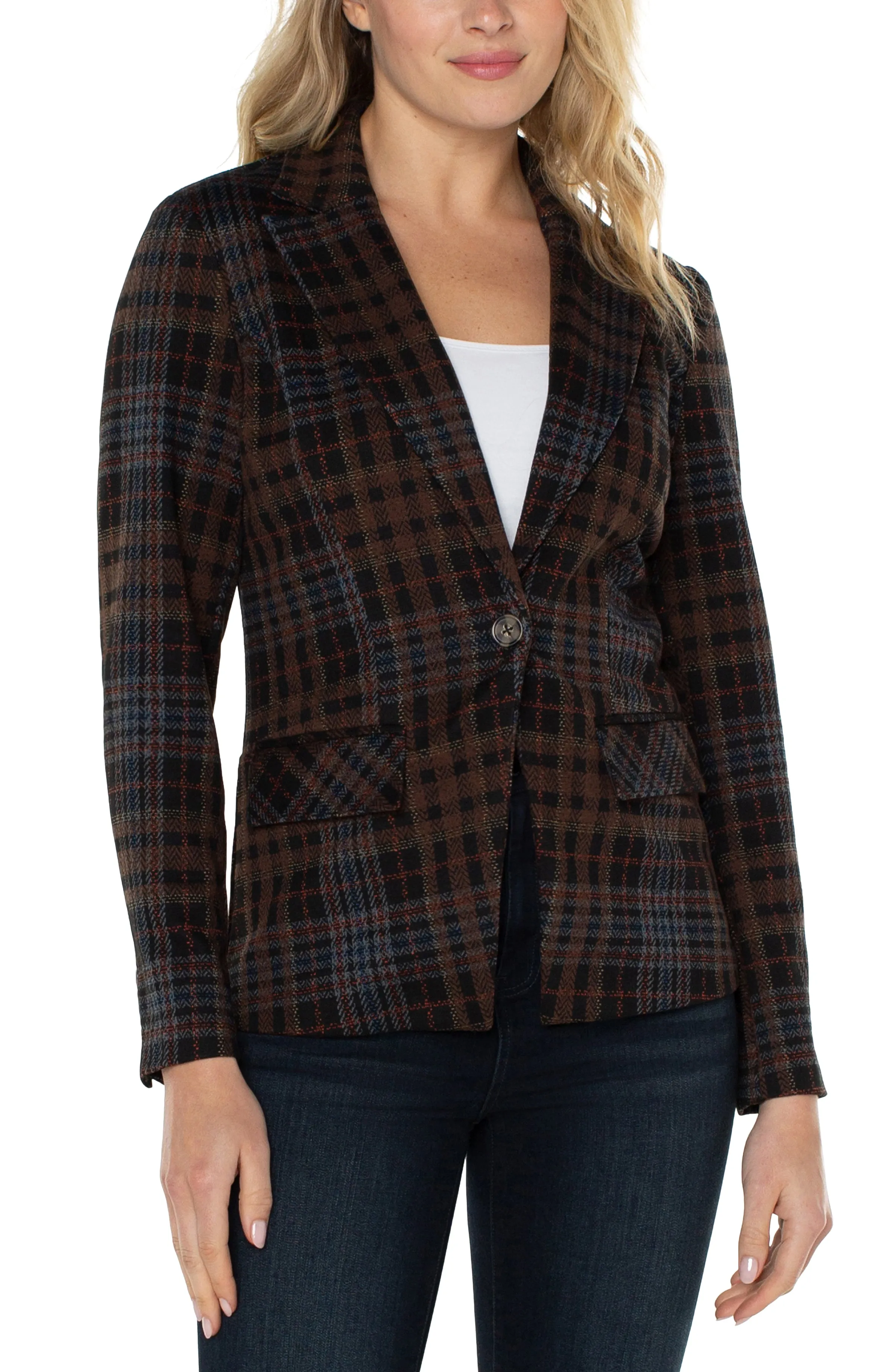 Liverpool Notch Collar Blazer (black/brownstone tartan)