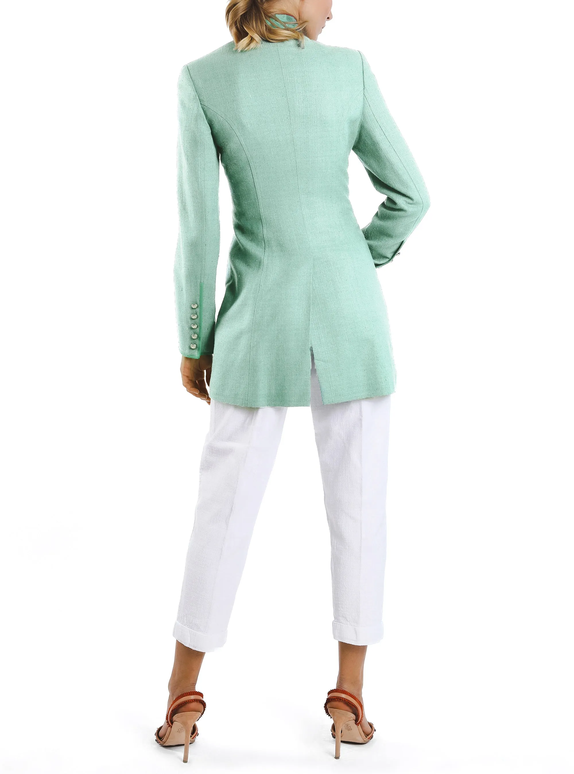 Long blazer from mint green wild silk