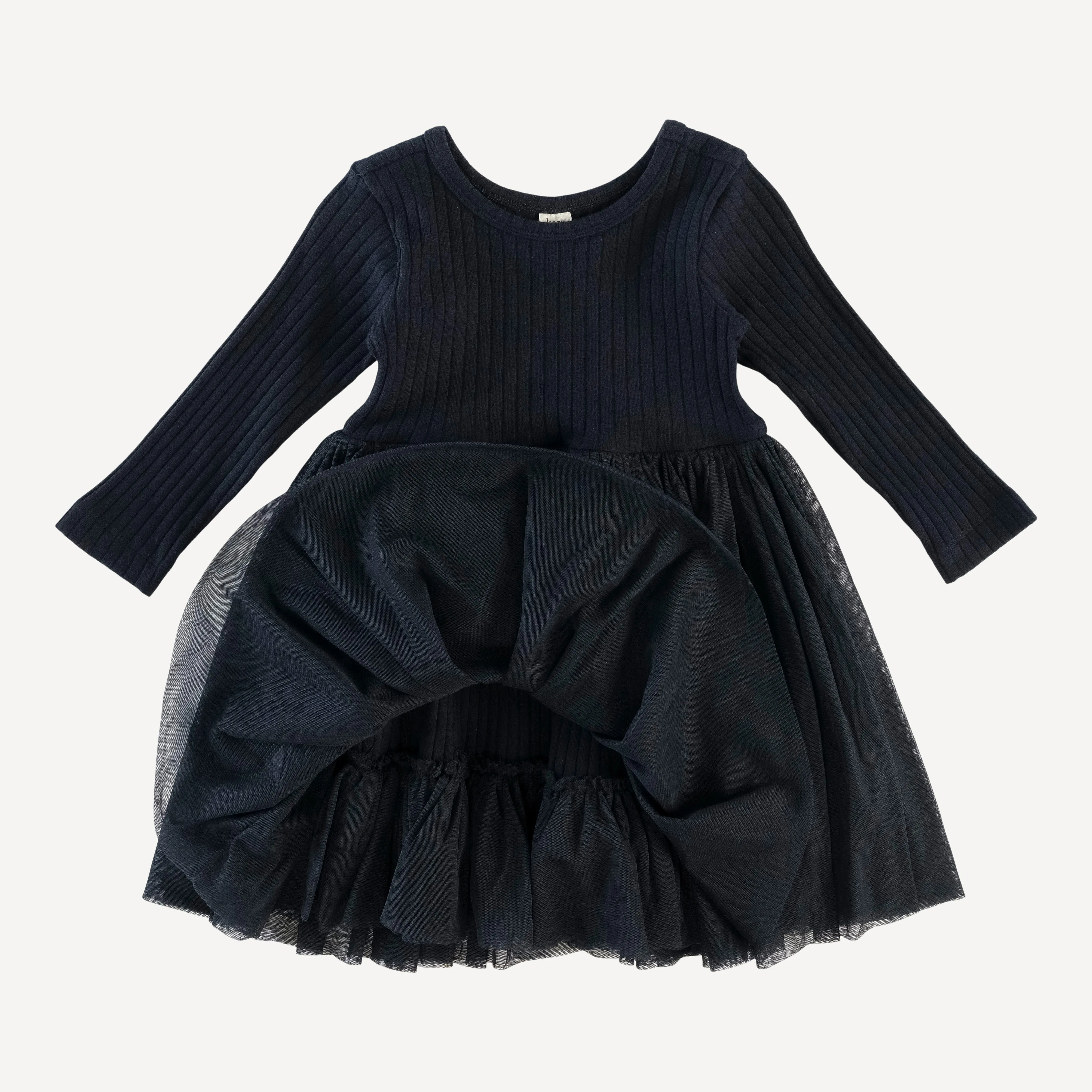 long sleeve ballerina dress | black | organic cotton wide rib