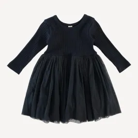 long sleeve ballerina dress | black | organic cotton wide rib