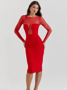 Long Sleeve Mesh Charming Bodycon Midi Dress