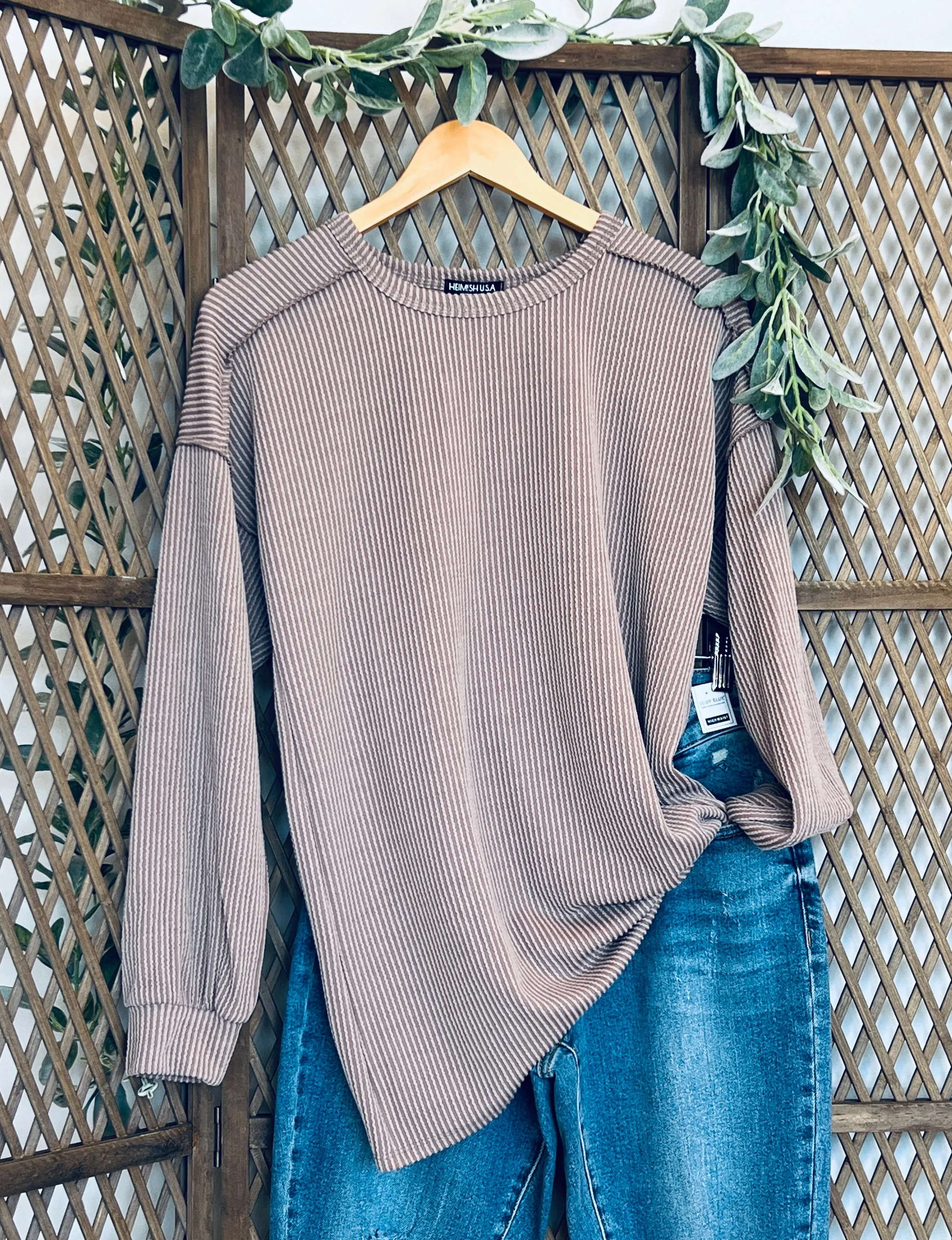 Long Sleeve Solid Urban Ribbed Top w/ Thumbhole: Coco