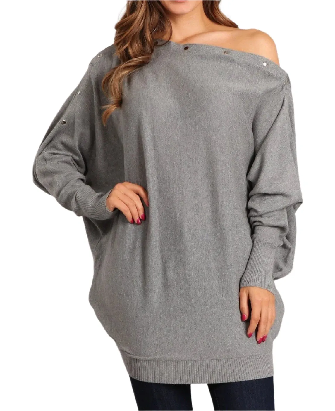 Long sleeve tunic with snap button neckline- Women