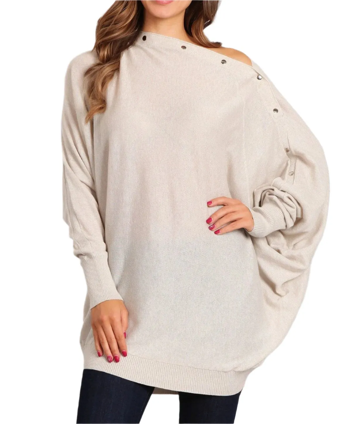 Long sleeve tunic with snap button neckline- Women