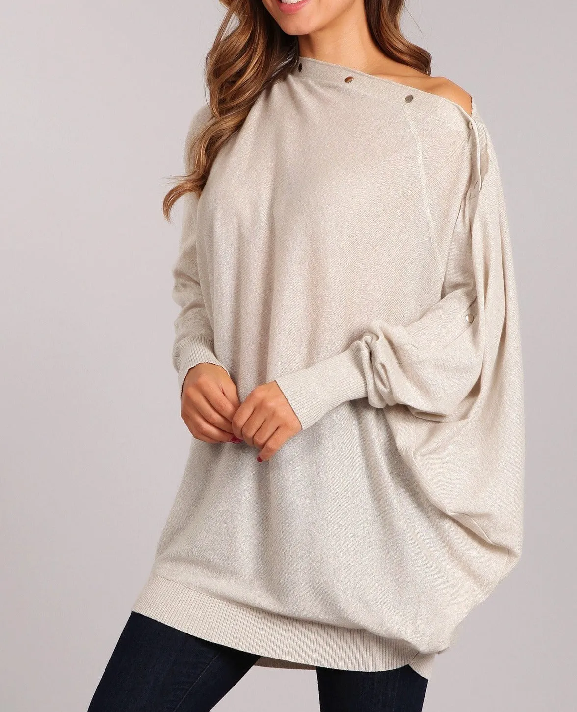 Long sleeve tunic with snap button neckline- Women