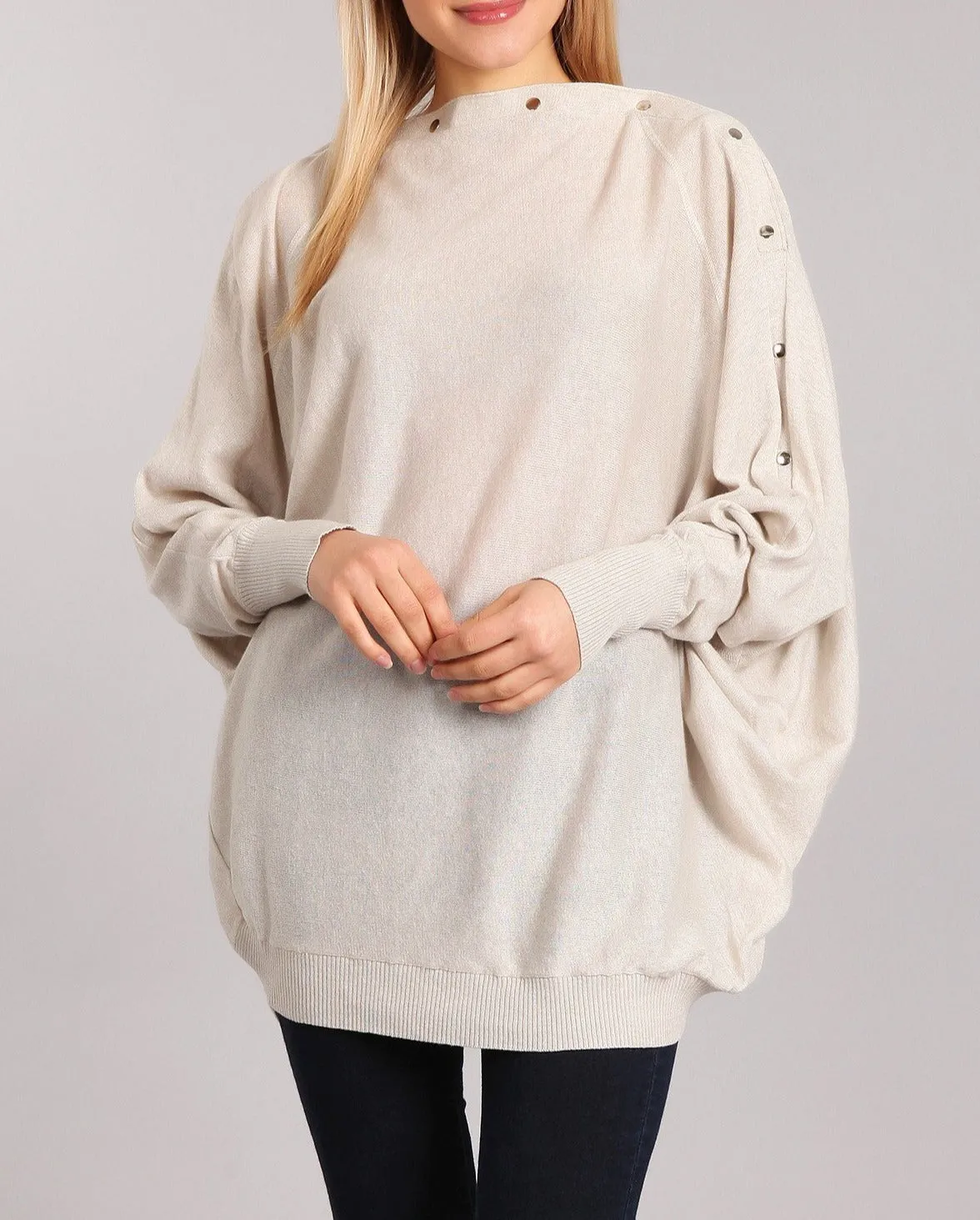 Long sleeve tunic with snap button neckline- Women