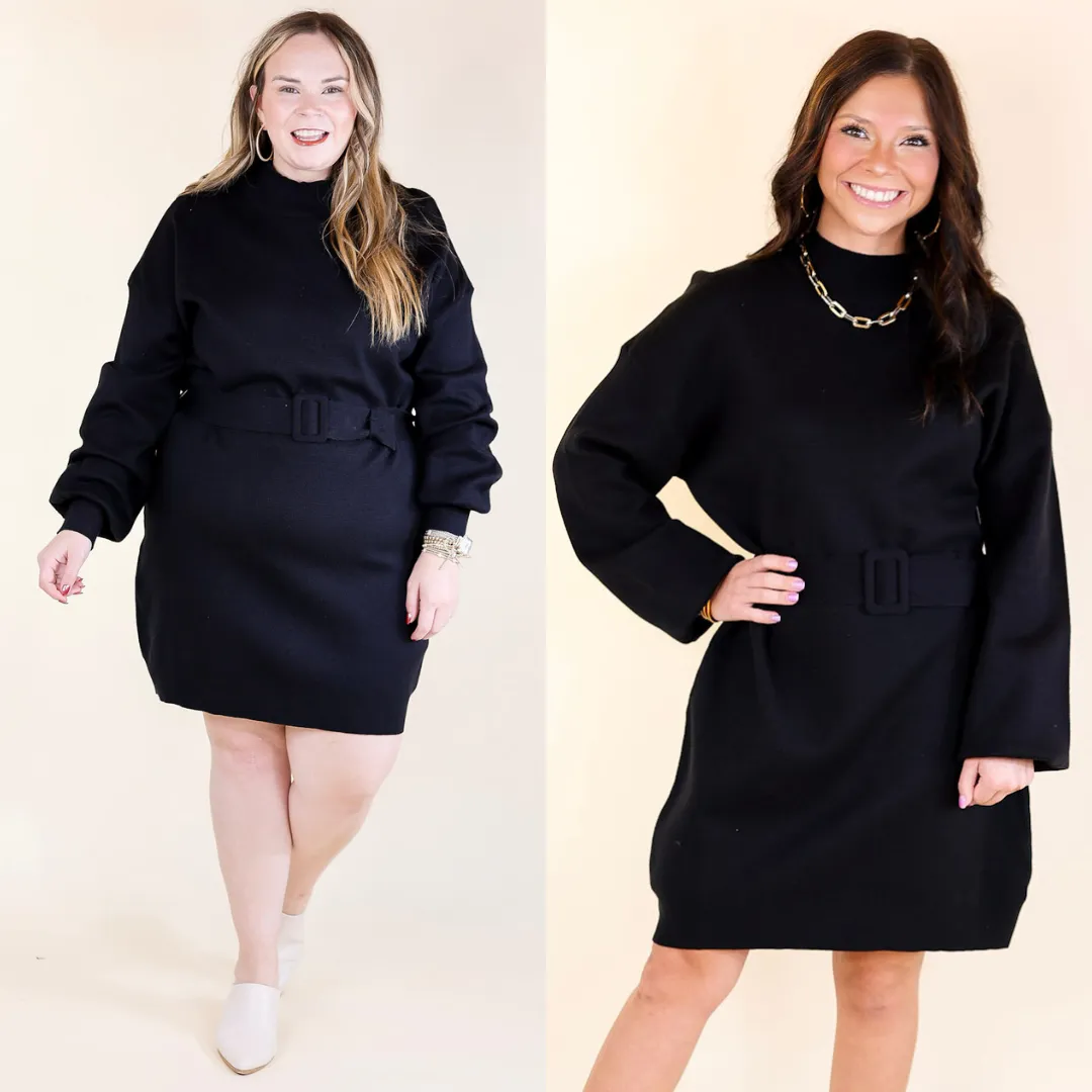 Luxurious Life Sweater Dress with Belt in Black