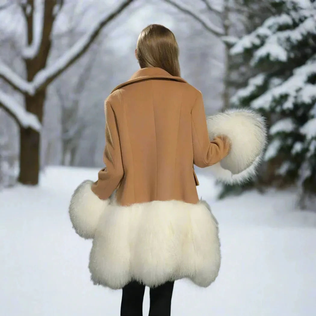 Luxurious Wool Mongolian Sheep Fur Cuffs Coat