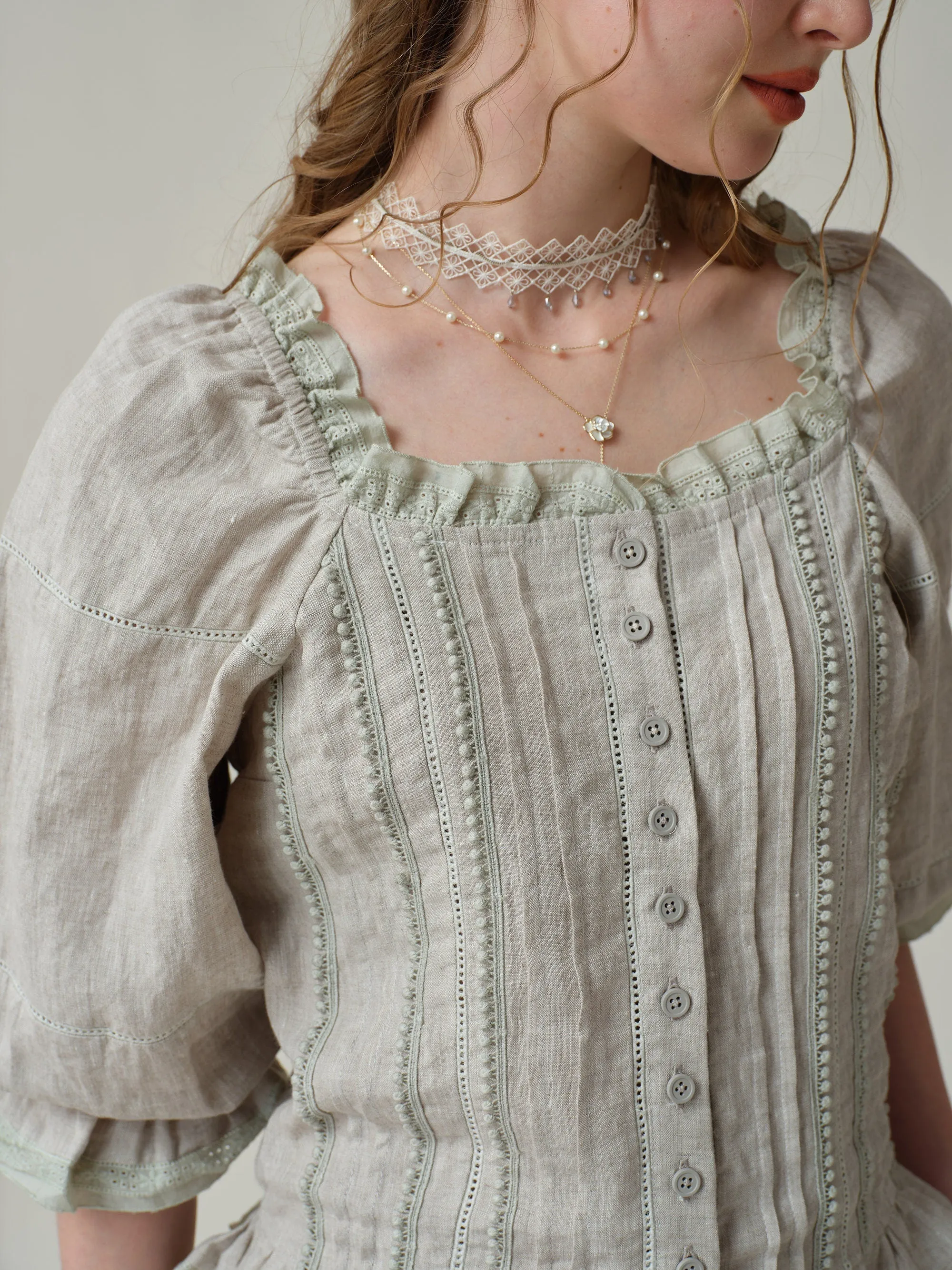 Martha 21 | Handmade lace linen blouse