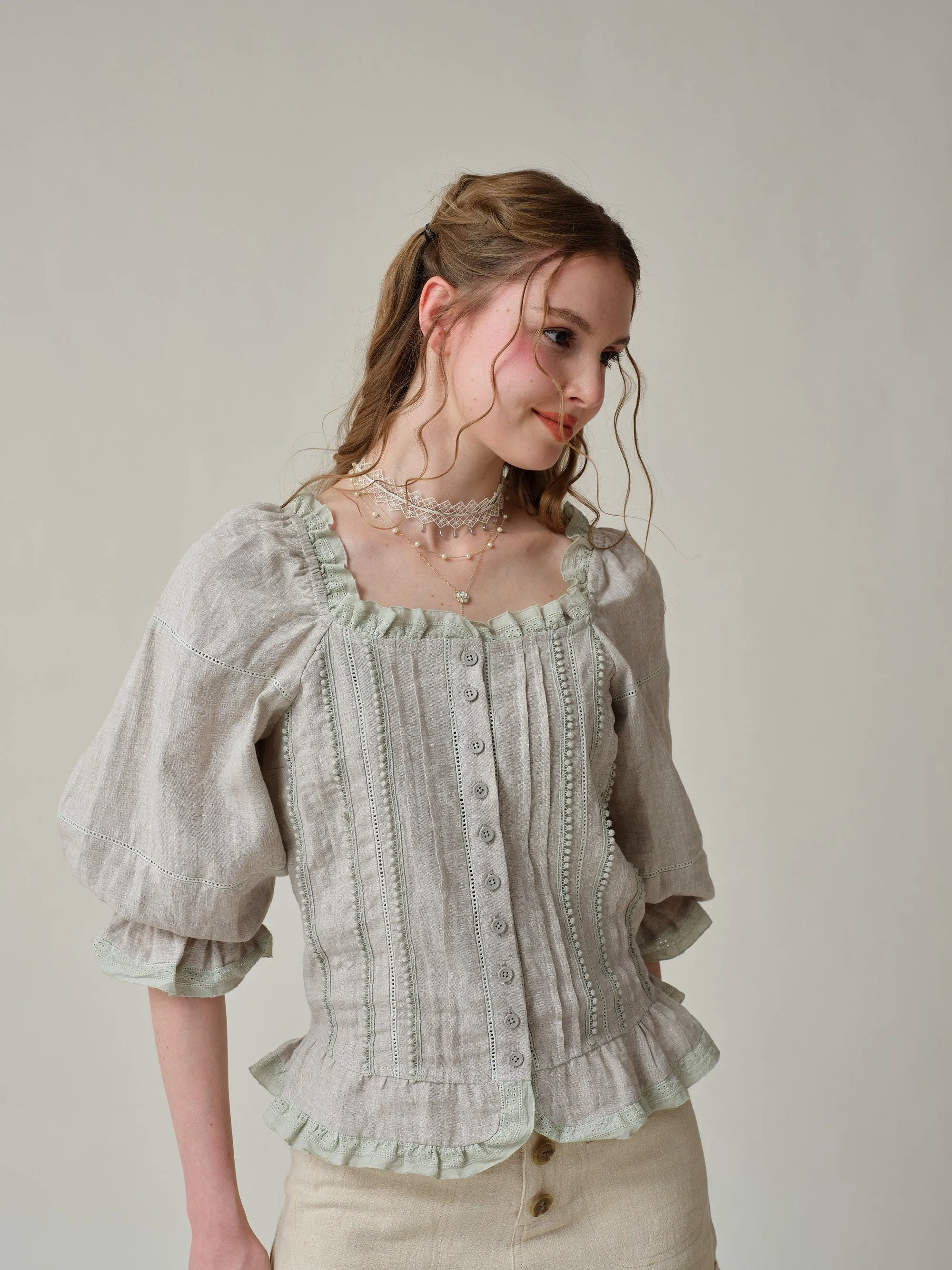 Martha 21 | Handmade lace linen blouse