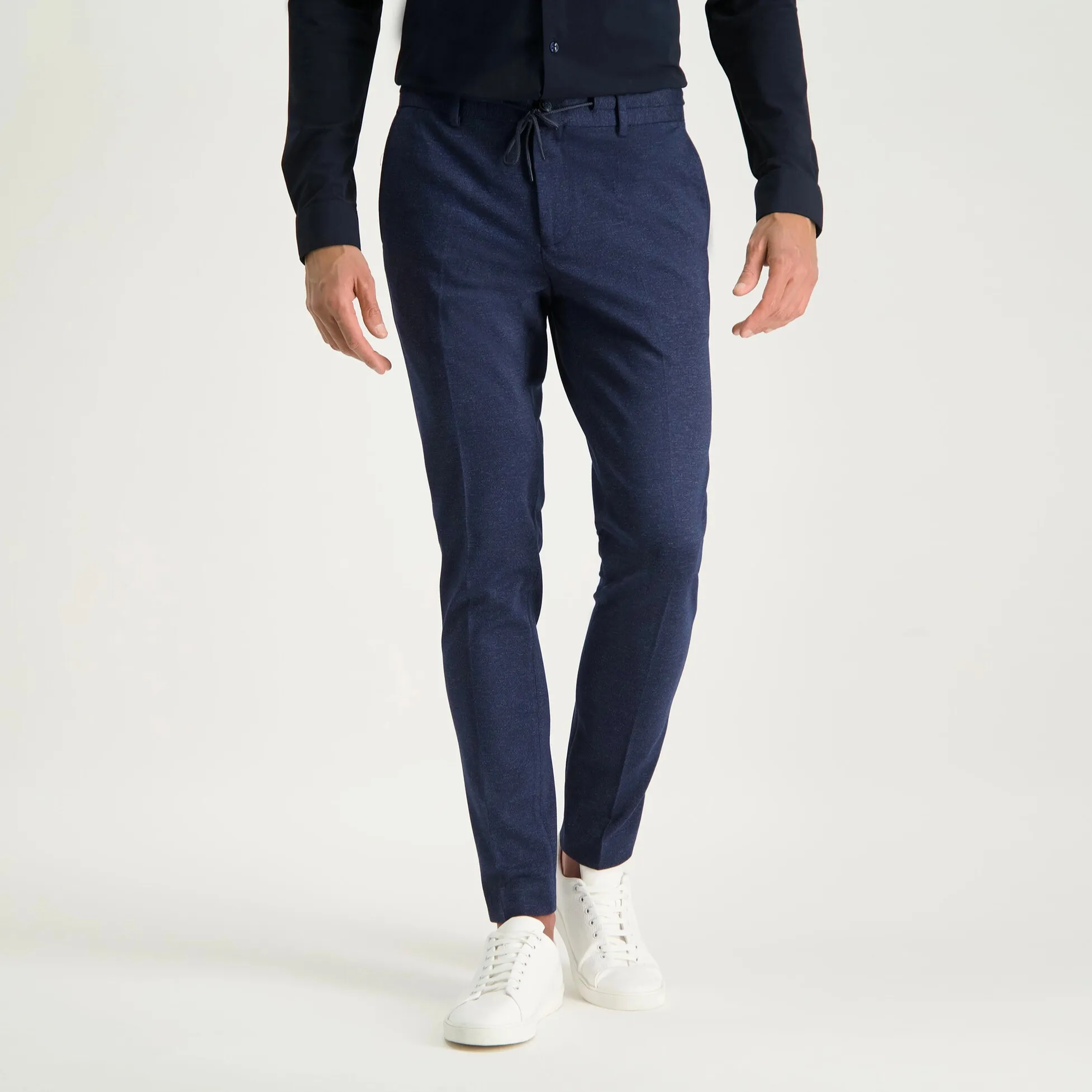 Melange Jersey Drawstring Chinos - Navy