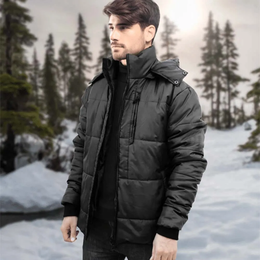 Mens Black Hooded Puffer Jacket