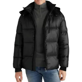 Mens Black Hooded Puffer Jacket