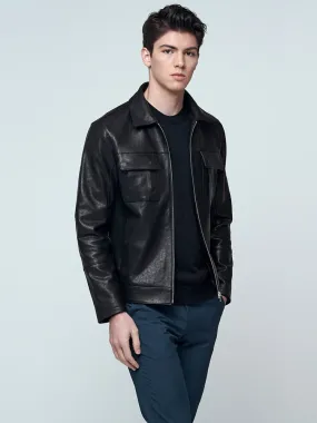 Men's double pocket  Leather jacket black