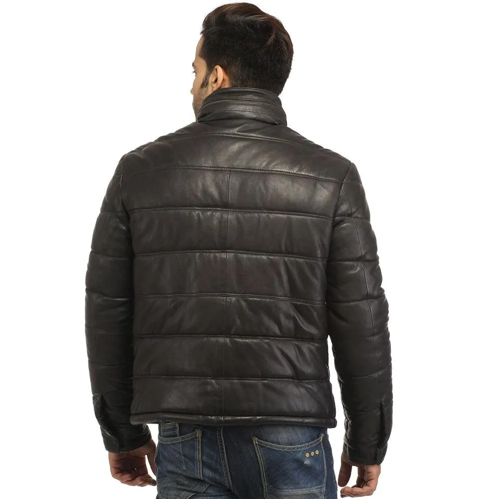 Men’s Real Soft Lamb Leather Puffer Jacket