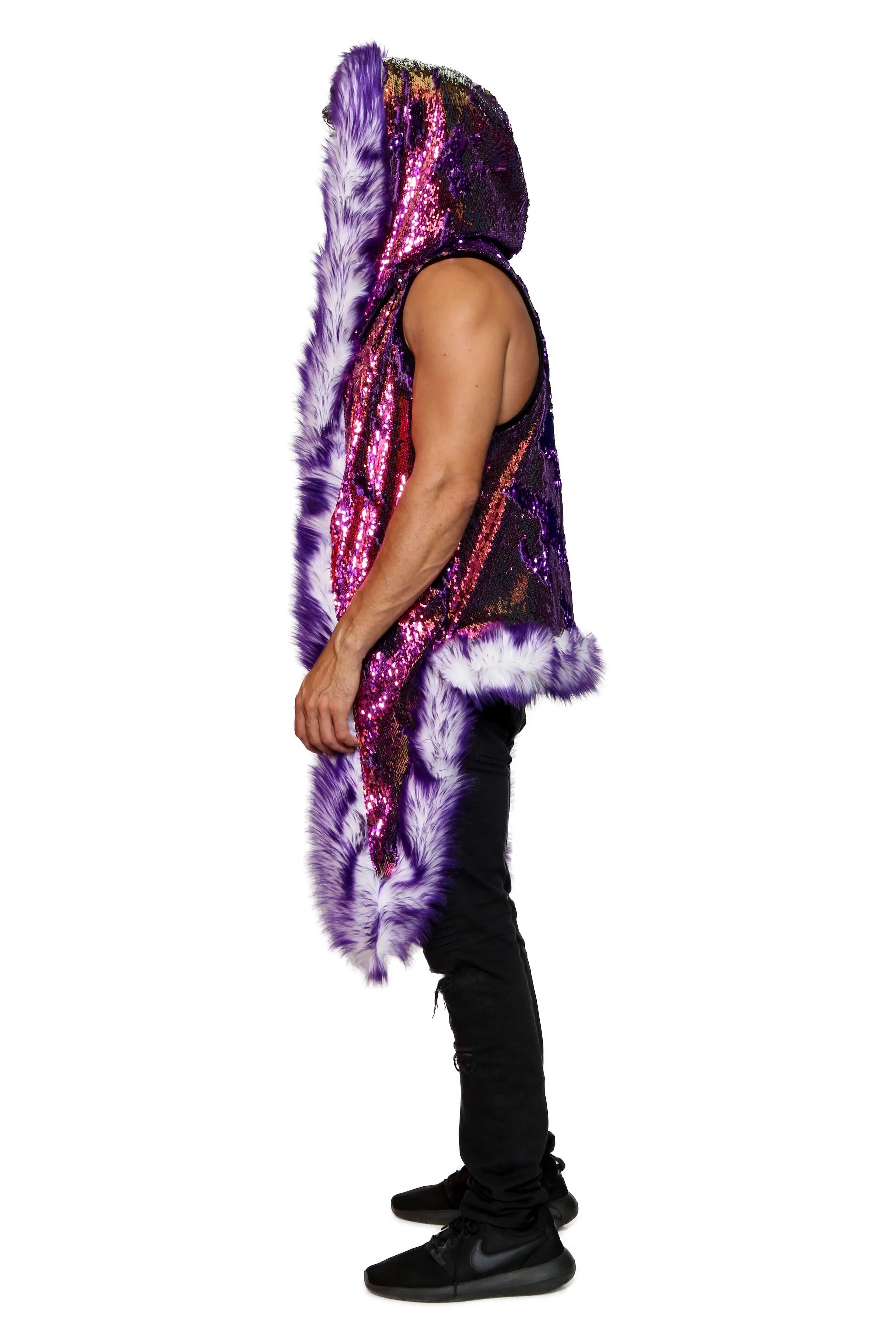 Men's Sequin Vest in "Purple/ Gold Rainbow"