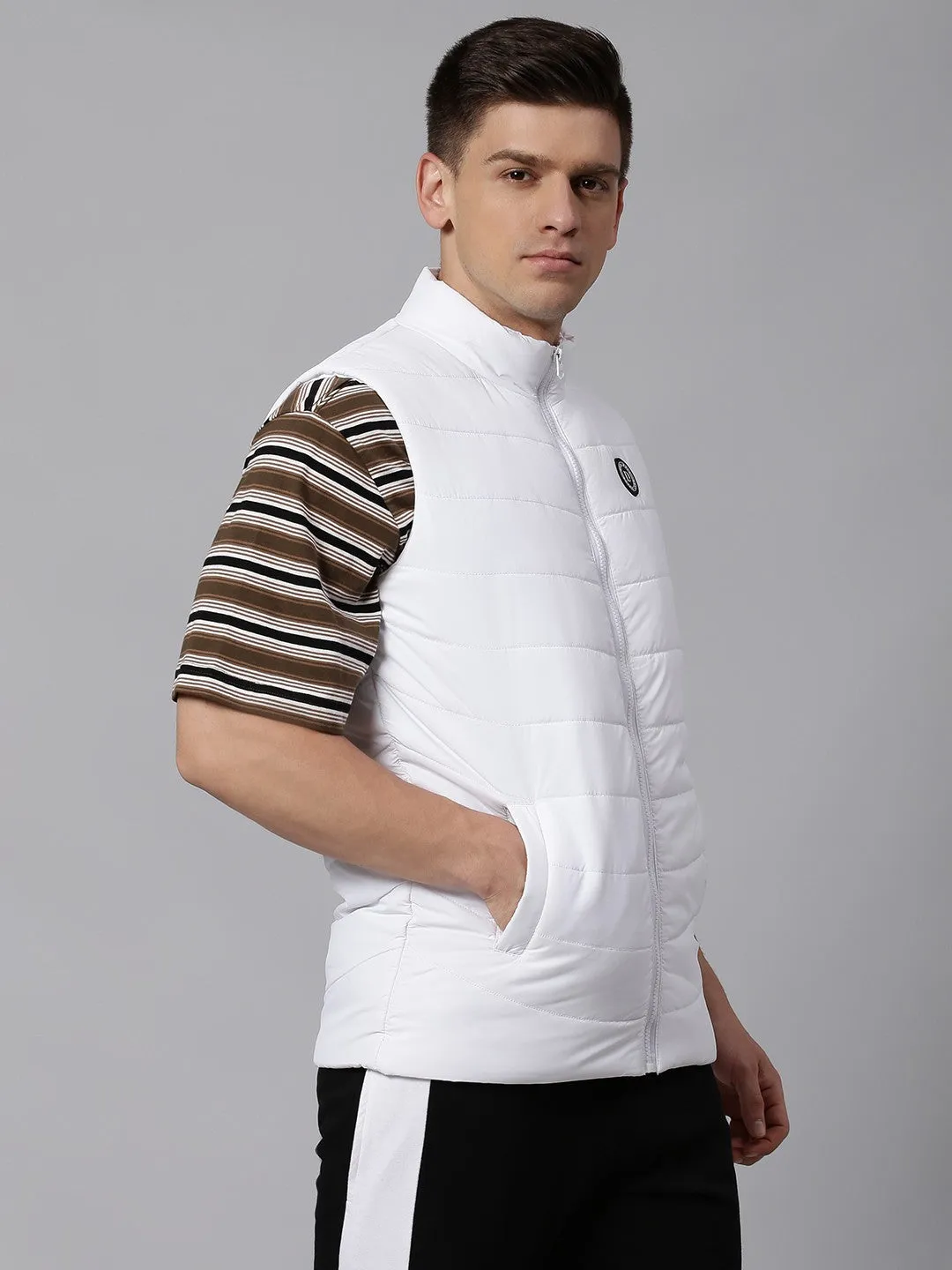 Mens Sleeveless Jacket - Lightweight Casual Winterwear  (White)