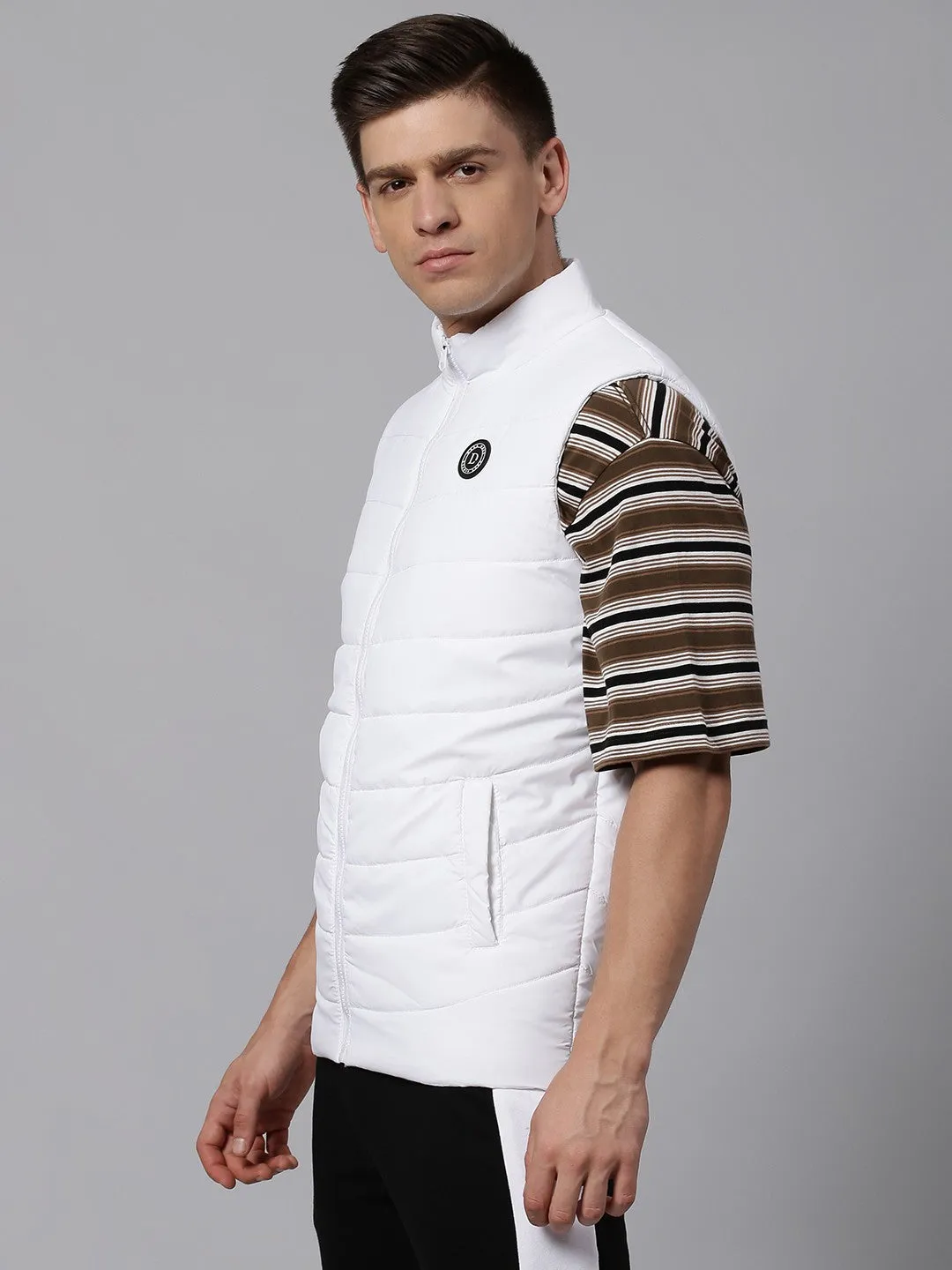 Mens Sleeveless Jacket - Lightweight Casual Winterwear  (White)