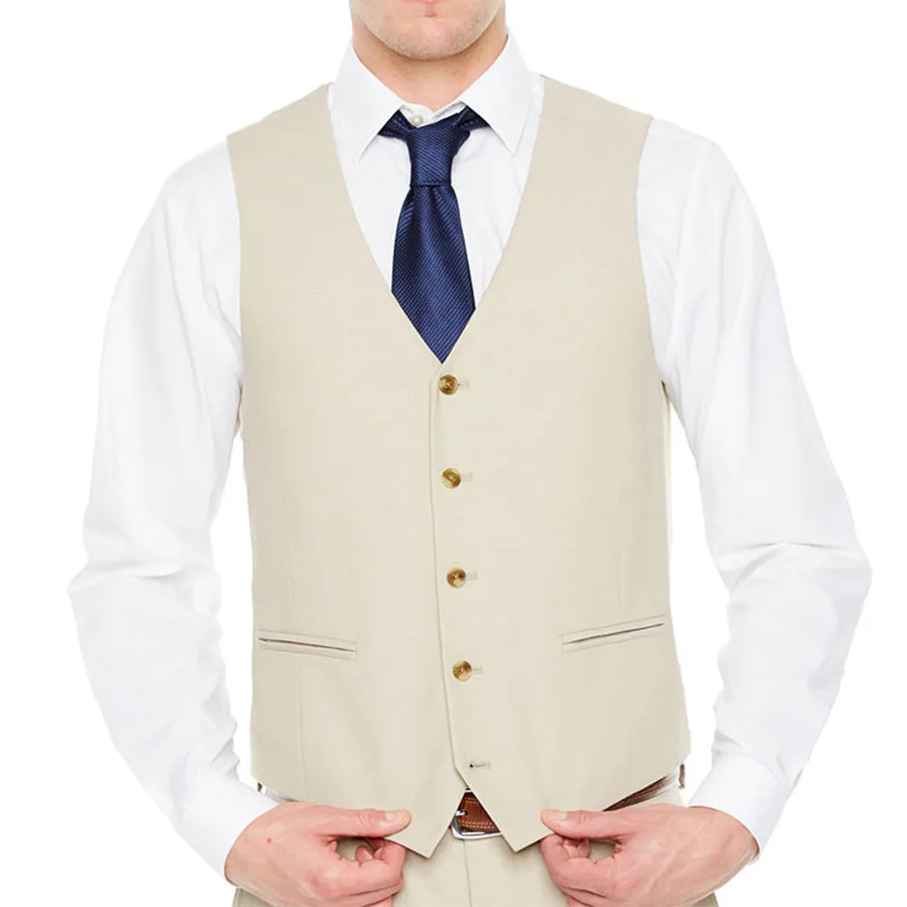 Men's Slim Fit Stretch Suit Vest,Beige