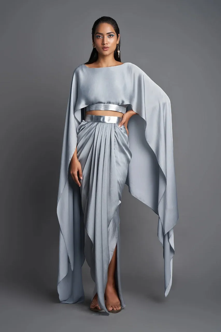 Metallic Grey Top With Draped Skirt