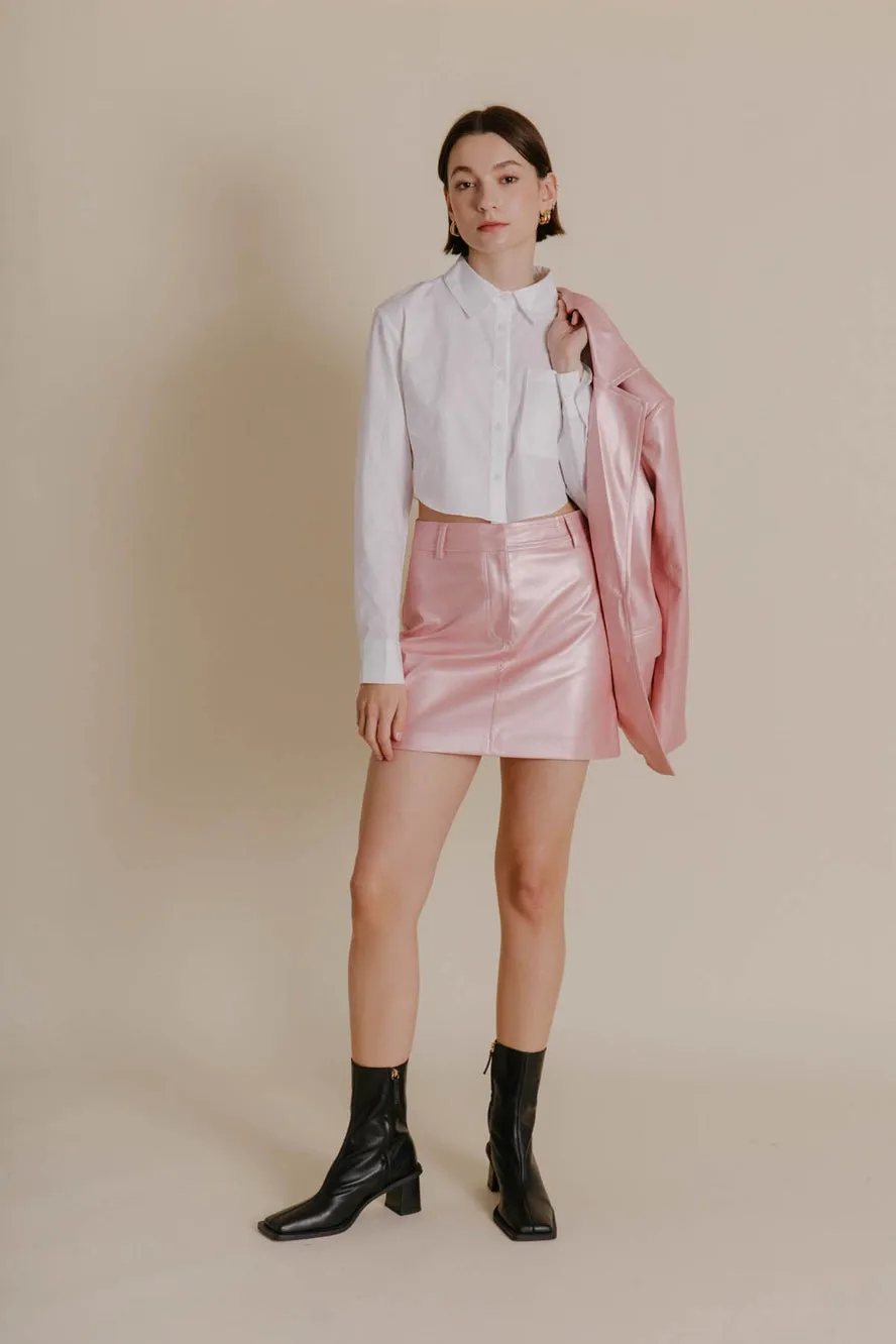 Metallic Pink Vegan Leather Mini Skirt