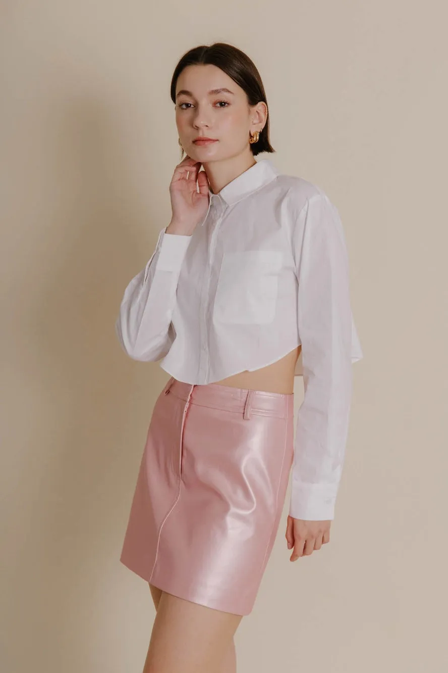 Metallic Pink Vegan Leather Mini Skirt