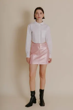 Metallic Pink Vegan Leather Mini Skirt