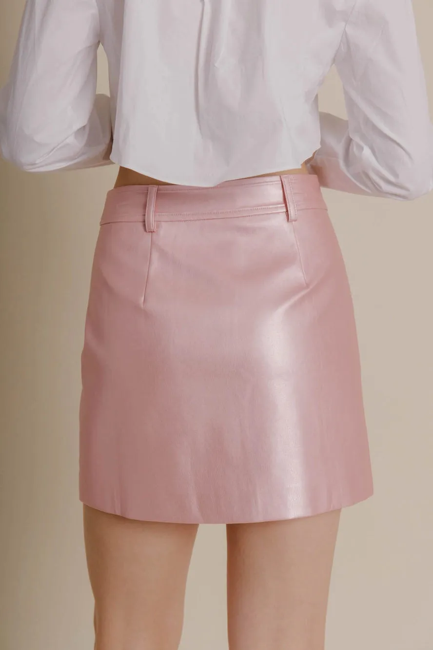 Metallic Pink Vegan Leather Mini Skirt