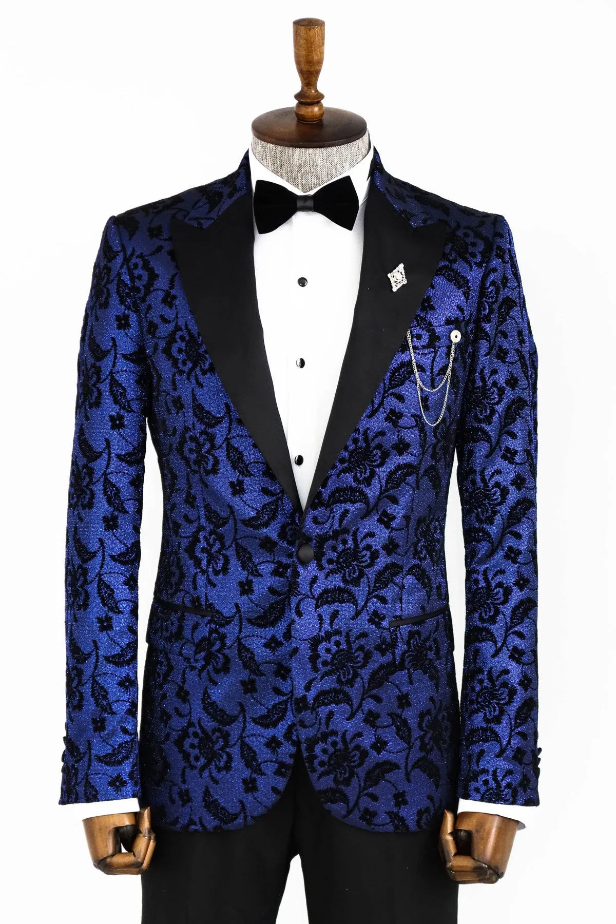 Midnight Blue Black Floral Prom Blazer