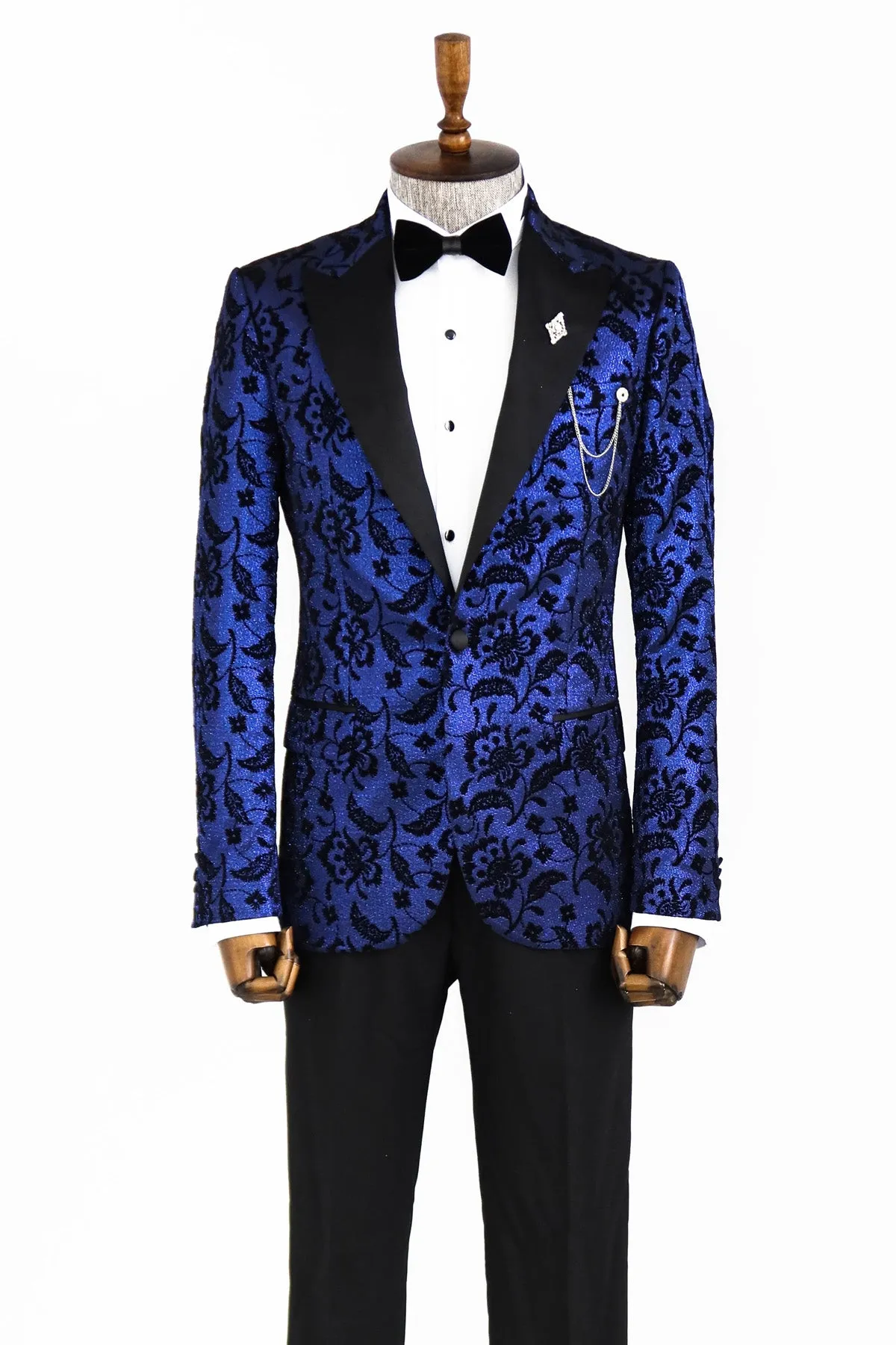 Midnight Blue Black Floral Prom Blazer