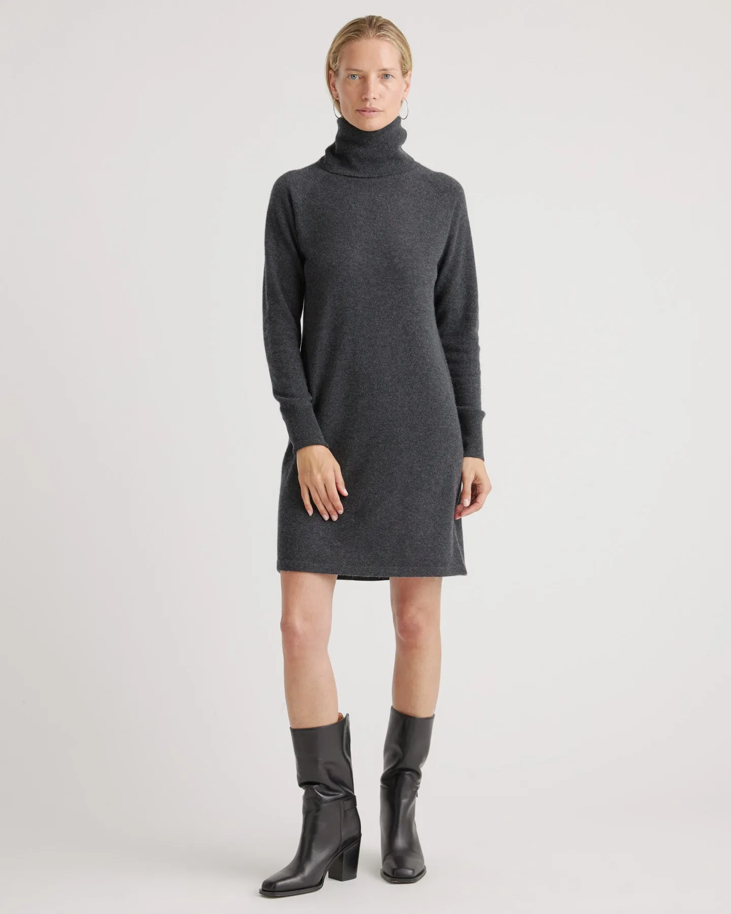 Mongolian Cashmere Turtleneck Sweater Dress