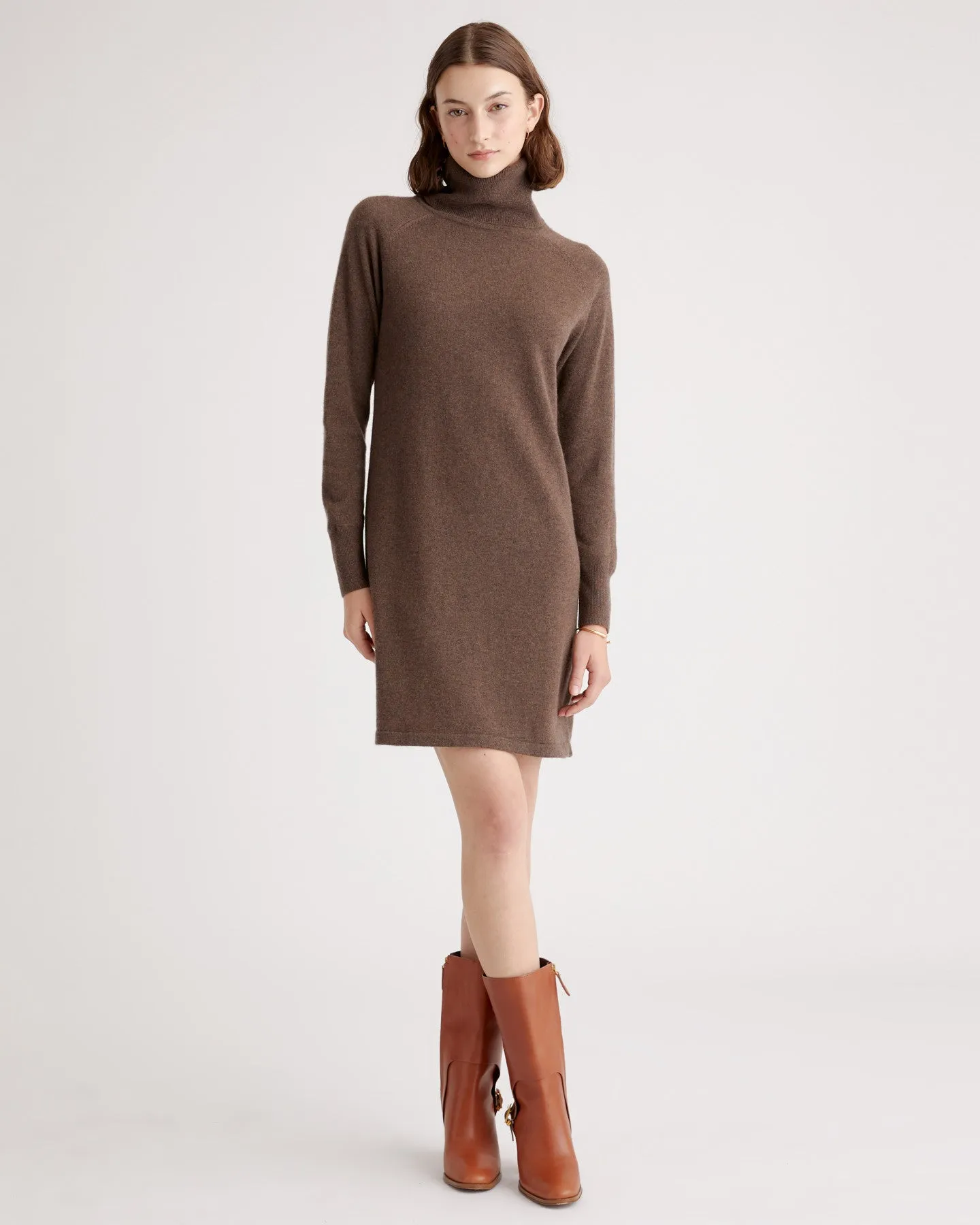 Mongolian Cashmere Turtleneck Sweater Dress