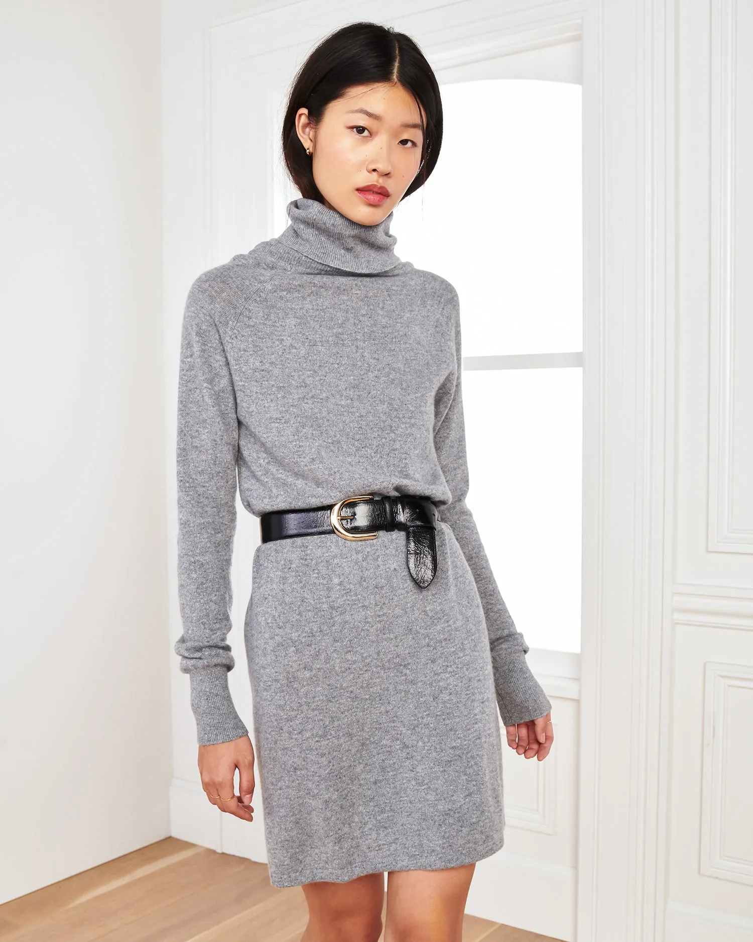 Mongolian Cashmere Turtleneck Sweater Dress