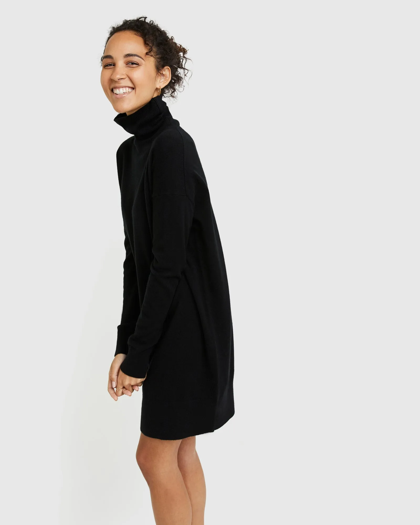 Mongolian Cashmere Turtleneck Sweater Dress