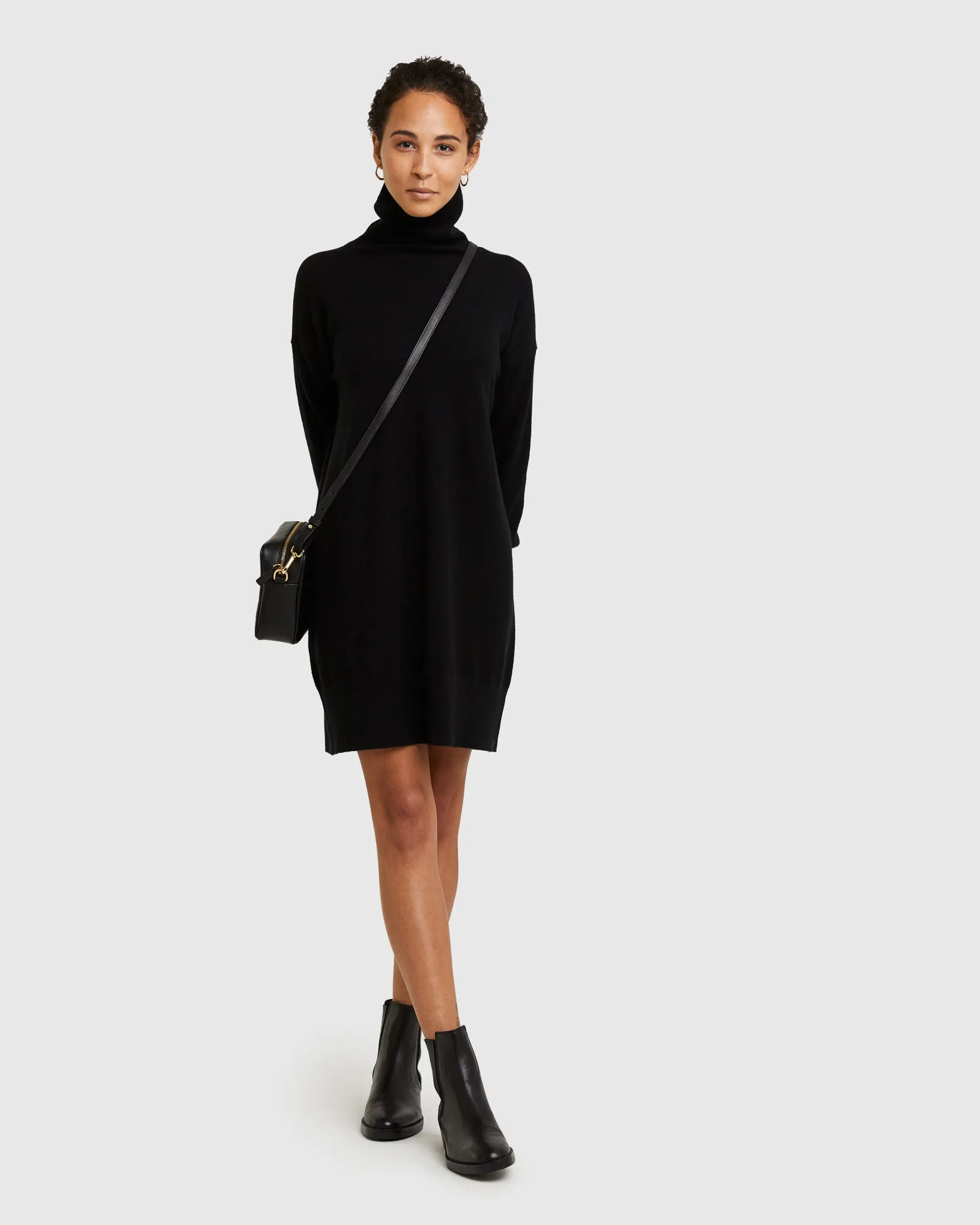 Mongolian Cashmere Turtleneck Sweater Dress